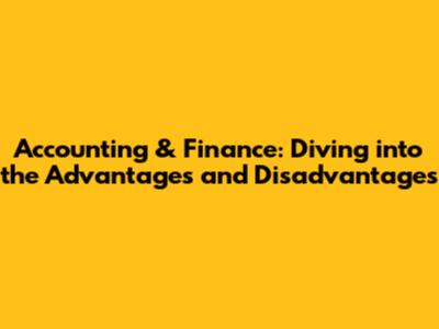 Accounting & Finance: Diving into the Advantages and Disadvantages
