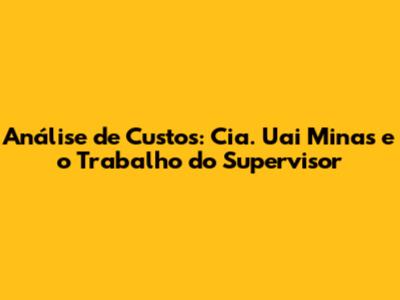 Análise de Custos: Cia. Uai Minas e o Trabalho do Supervisor