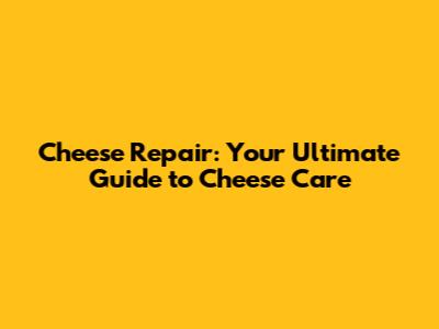 Cheese Repair: Your Ultimate Guide to Cheese Care