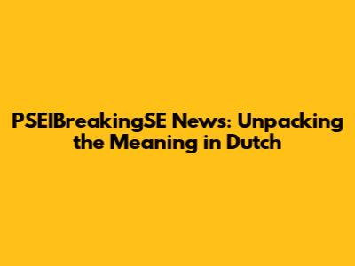 PSEIBreakingSE News: Unpacking the Meaning in Dutch