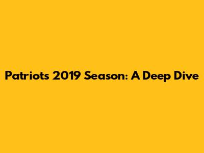 Patriots 2019 Season: A Deep Dive
