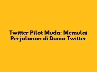 Twitter Pilot Muda: Memulai Perjalanan di Dunia Twitter